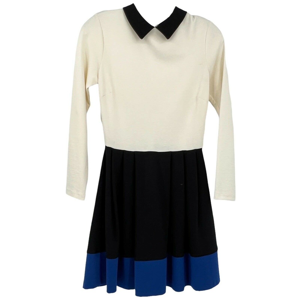love...ady Cream and Black Midi Dress with Blue Hem